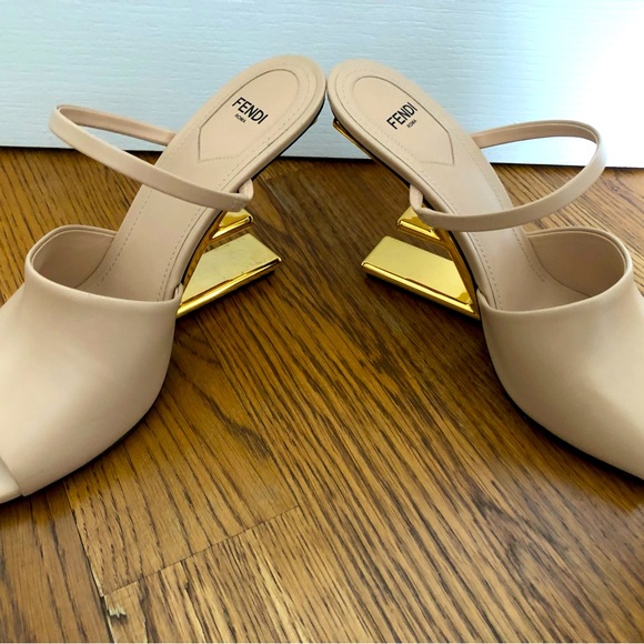 AUTHENTIC, NWT Beautiful, Fendi First Sandal, Blush Color, Gold Fendi Logo Heel - Picture 6 of 12